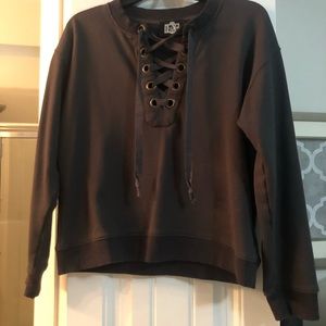 Charcoal grey lace up boutique sweater